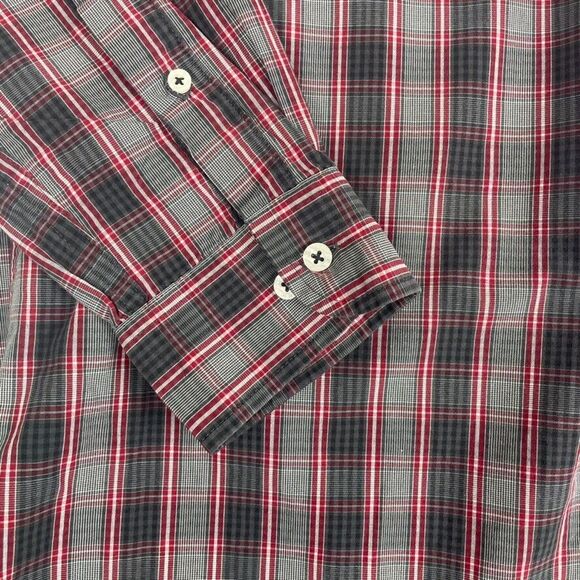 ROWM Red & Black Plaid LS Button Down Shirt LIghtweight Cotton Office Career XLT - Picture 4 of 8